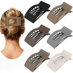 French Flat Hair Clips for Women 6pcs Hair Claw Clips for Thick or Thin Hair Matte Claw Clips for Girls Barrettes Non-Slip Strong Hold Hair Accessories for Women (Brown Grey)