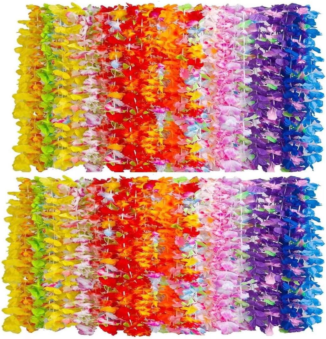 100PCS Soft Necklaces Hawaiian Leis Luau Partyecorations Tropical Party Favors Lei Hawaiian Flower Perfect for Your Hawaii Luaus Party.