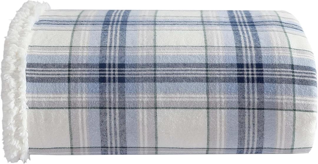 Eddie Bauer - Blanket, Super Soft Reversible Sherpa & Brushed Fleece Bedding, Throw Blankets for Couch, Ideal for Lounging (Edgewood Plaid Blue)