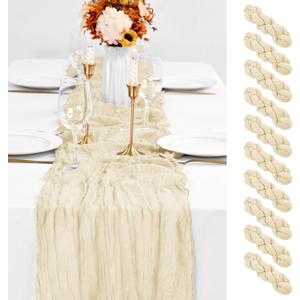 10 Pack Ivory Table Runner 10Ft Cheesecloth Table Runner Boho Gauze Cheese Cloth Table Runners Romantic Long Sheer Fabric Cream Table Runners for Wedding Party Bridal Shower