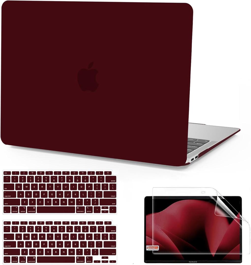Anban Compatible with MacBook Air 13 inch Case M1 2021 2020 2019 2018 A2337 A2179 A1932 Touch ID, Matte Plastic Hard Shell+2 Keyboard Cover+Screen Protector for MacBook Air 13.3 inch Case, Marsala Red