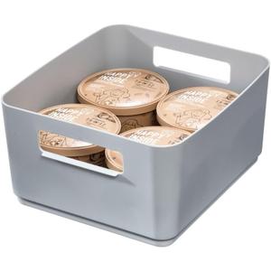 Kitchen Recycled Plastic Storage Bin, 9" x 8.5" x 5", Gray