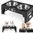 Jovrun Elevated Dog Bowls for Small Dogs and Cats, Non-Slip Cat Bowls with 2 Thick 5.5" Stainless Steel Dishes, Dog Feeder 2 Heights Adjustable to 2.6"-5.3"