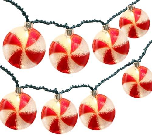 Bokoiuu 8.5FT Christmas Candy String Lights, Hanging Christmas String Lights with 10 Red White Round Candy Lights, Fairy Lights for Outdoor Party Birthday Bedroom Decor, Warm White