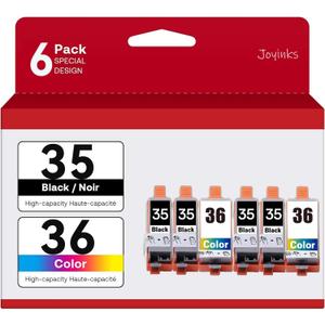 PGI-35 CLI-36 Ink Cartridges 6 Pack (4X Black, 2X Tri-Color) Replacement for Canon 35 36 Ink Work with Canon Pixma iP110 iP100 TR150 TR160 Printers