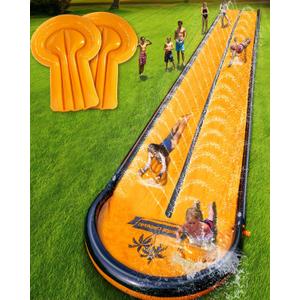32ft Slip Water and Slide for Kids Adults, Extra Long Backyard Water Slide for Kids Ages 5-8 8-12 with Pool and 2 Inflatable Bodyboards, Summer Outdoor Games Water Toys, 32ft-Double Lane