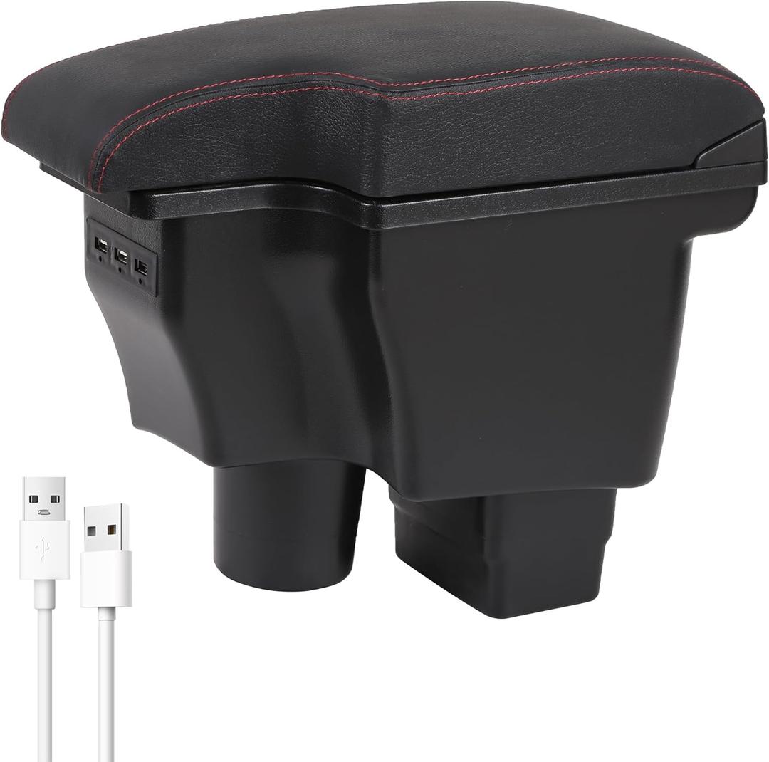 YJYWZH for Mazda CX3 2015-2018 Car Armrest Box Auto Accessories Center Console Storage Leather Double-Layer Space with 3 USB Ports (Red Thread)