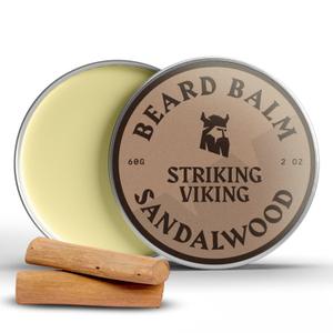 Striking Viking Beard Balm for Men  Light Hold, Sandalwood, 2 Oz - Leave-in Beard Conditioner with Shea Butter, Tea Tree, Argan & Jojoba Oils - Smooth, Shape & Moisturize Coarse, Dry Facial Hair (2 Ounce (Pack of 1))
