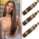 16 18 20Inch Straight Blonde Highlight Bundles Human Hair Honey Blonde Human Hair Bundle 300g/Pack Brazilian Remy Sew in Hair Weave for Women (P4/27,Brown and Honey Blonde)