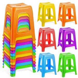 6 Pack Stackable Classroom Stools 18.9 Inch Plastic Nesting Stools Space Saving Portable Backless Bar Stool Flexible Seating Decorative Chairs for Students Home Office School Classroom (Colorful)