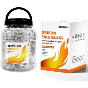 GRISUN 30 Pounds Ultra White Fire Glass for Fire Pit - 1/2 Inch High Luster Reflective Tempered Glass Rocks for Natural or Propane Fireplace, Safe for Outdoors and Indoors Fire Pit Glass