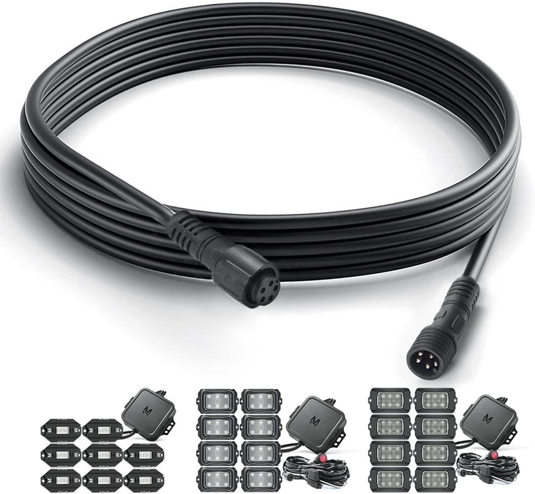 MICTUNING 10FT 5Pin Extension Wire Cable Cord for C1 C2 C4 Q1 RGBW Series LED Rock Lights V1 RGBW Wheel Lights (2 Pack)
