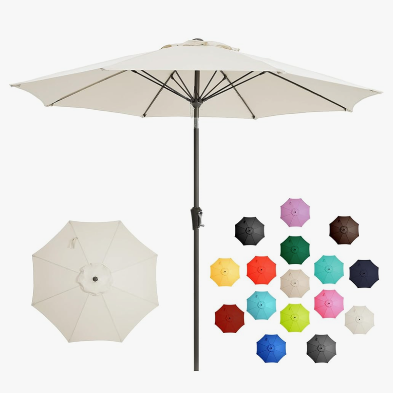 LOUNZY 9FT Large Outdoor Patio Umbrella Table Umbrella-UV Resistant,Easy Push Button Tilt and Crank,8 Sturdy Fiberglass Ribs Pool Umbrella for Patio,Backyard,Deck,Yard,MarketAmazon's Choice