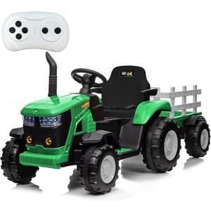 Kids Ride on Tractor with Remote Control, 12V Battery Powered Electric Tractor and 35W Dual Motors for Kids Bluetooth Music/USB, 3-Gear-Shift, Safety Belt, 7-LED Lights, Green (Normal)