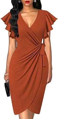 oten Women's Classic Ruffle Sleeve V-Neck Tie Belt Wrap Bodycon Office Cocktail Party Nightout Dresses Rust Red Large oten Women's Classic Ruffle Sleeve V-Neck Tie Belt Wrap Bodycon Office Cocktail Party Nightout Dresses Rust Red Large
