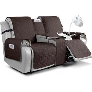 VANSOFY Loveseat Recliner Cover with Console 100% Waterproof Sofa Slipcovers Non-Slip Reclining Couch Cover Split Sofa Covers Furniture Protector for Pets, Dogs(Black)