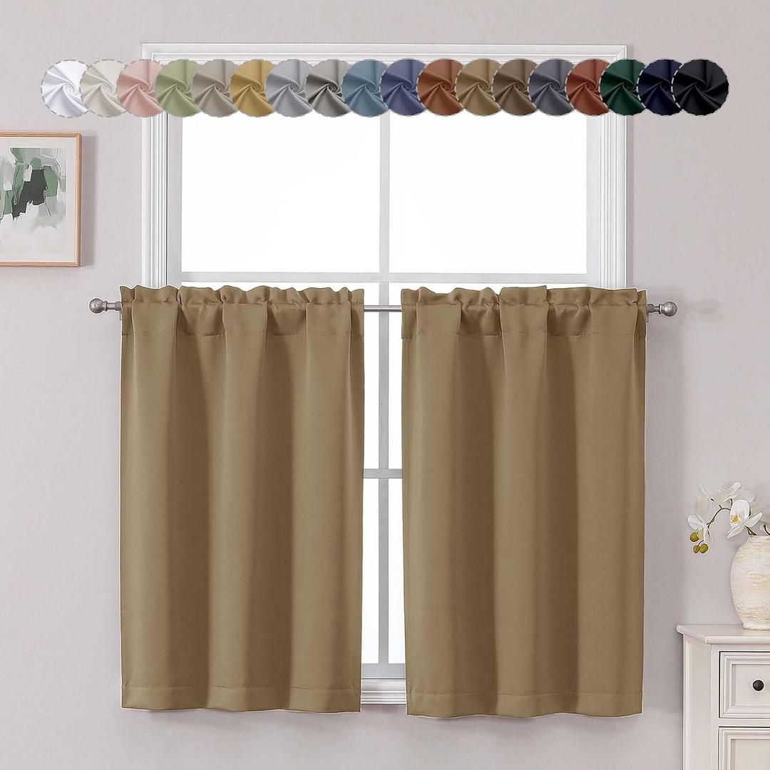 Chyhomenyc Taupe Short Blackout Curtains 36 Inch Length, Small Kitchen Curtain Tier Rod Pocket Half Window Curtains for Bathroom Basement Cabinet Camper RV Bunk, 2 PCS, Each 30" Wx36 L
