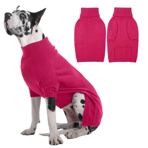IECOii Great Dane Sweater,5XL Extra Large Sweater for Giant Breed Dogs in Winter,Turtleneck Cold Weather Knit Clothes,Machine Washable,Elastic Pullover for Saint Bernard,Mastiff (Rose red,XXXXXL)