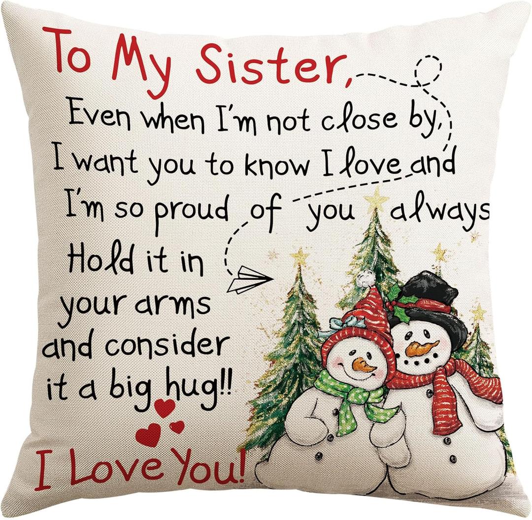 Artscope to My Sister Throw Pillow Covers 20x20 Inch Sister Christmas Birthday Gifts for Women Girls, Soft Hug Cushion Case Gifts from Sisters (Beige)