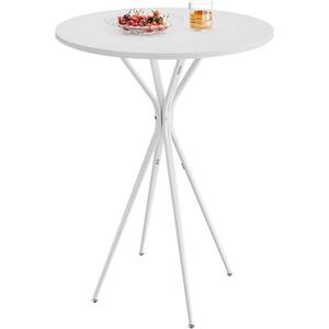 VASAGLE Bar Table, Round Cocktail High Top Pub Bistro Table for Party, Kitchen Dining, Home Bar, 23.6 x 23.6 x 41.3 Inches, Metal Frame, Modern Style, Easy to Assemble, Cloud White and Matte White, 1 Pack