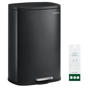 SONGMICS 20-Gallon (75 L) Trash Can, Stainless Steel Kitchen Garbage Can, Recycling or Waste Bin, Soft Close, Step-On Pedal, Removable Inner Bucket, Black ULTB075BZ01