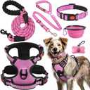 LOBEVE No Pull Dog Harness, Collar & Leash Set | Includes Dog Seat Belt, Collapsible Bowls & Poop Bag Dispenser. Ideal for Training, Walking, Hiking. Fits Small to Large Dogs(Pink-L)