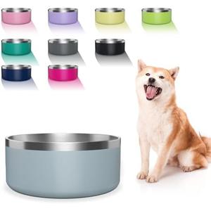 WENBOKMIN Dog Bowl, Stainless Steel Dog Food and Water Bowl with Non Slip Quiet Bottom, Easy to Clean, Dishwasher Safe, 64oz, Light blue