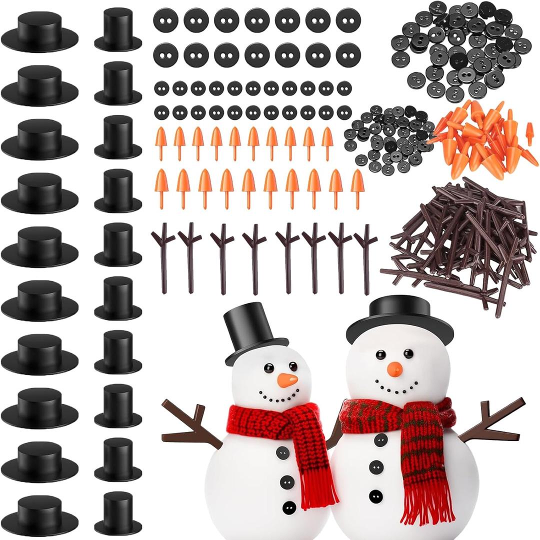 EABUY Snowman Kits, 200PCS Snowman Craft for Kids, Snowman Decorating Kit Includes 120 Christmas Buttons, 20 Tiny Top Hats, 40 Tiny Hands, 20 Mini Carrots Noses