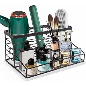 Siyzda Hair Tool Organizer, Movable Hair Dryer Holder, Hair Styling Tools Storage for Vanity, Bath Counter Organizer, Bathroom Trays for Hair Toiletry, Makeup (12" x 7.7" x 5.8", MarbleBlack)