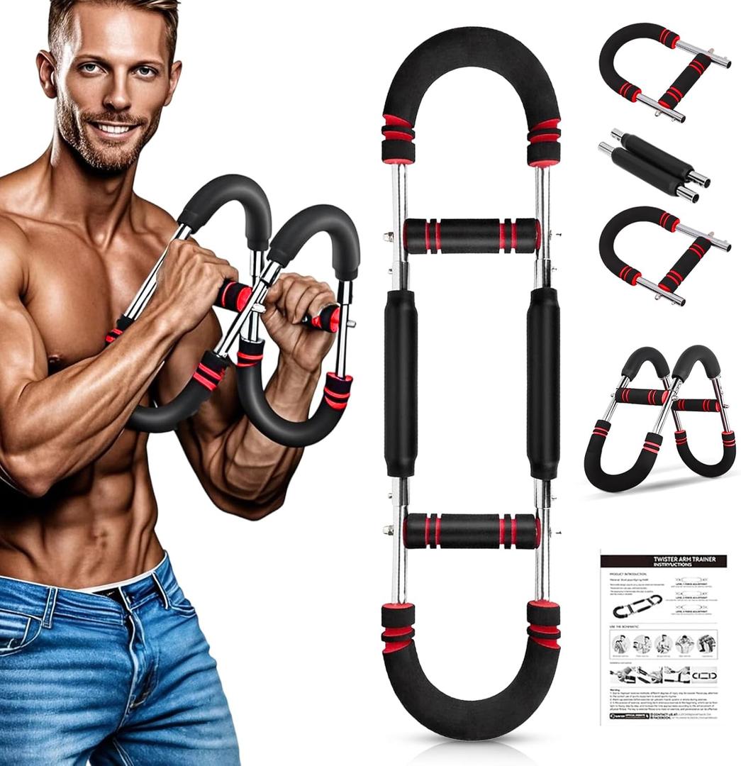 Twister Arm Trainer, Chest Workout Equipment Adjustable Shaker Twister Arm Trainer for Men Women, Portable Power Chest Clip Muscle Fitness with Detachable Design (60-90lb & 80-110lb,Red)