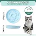 Ceramic Cat Slow Feeder Bowl - 6.3'' Wide Opening Whisker Friendly Cat Plate for Dry and Wet Food - Cute Maze Feeder Dish Helps Reduce Vomiting - Microwave and Dishwasher Safe - Blue