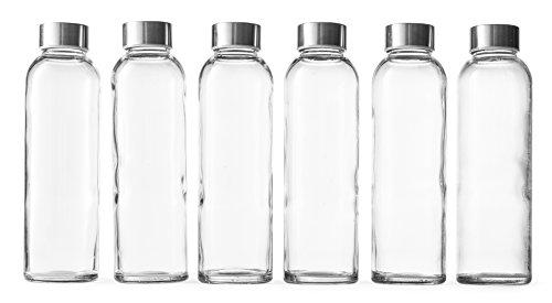 Epica Clear Glass Bottles with Lids, 18oz Resuable Glass Water Bottles for Juicing with Stainless Steel Cap to store Milk, Smoothie, etc., 100% Leak Proof, Durable and Dishwasher Safe (Set of 4)