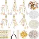 Cunno 776 Pcs Seashell Keychain Making Kit Ocean DIY Craft Key Chain Starfish Pearl Seahorse Letter Name Beads with Keychain Clip and Tool Accessories for Backpacks Purse Tote Bag Crafts DIY Supplies (Pink Gold)