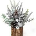Small Christmas Tree Tabletop, Christmas Ball Pine Needle Pine Nut Decor Artificial Christmas Ornaments Decoration Xmas Decor for Home Indoor (Silver, 9.84 * 3.54 inches)