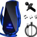 Sun Walker Wireless Car Charger Mount, Electric Induction 15W Fast Charging Bracket Air Vent Phone Holder, Auto-Clamping Wireless Charger Vent Mount Compatible with Most Smartphones (Blue)