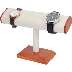 UNICRAFTALE Solid Wood T-Bar Watch Display Stand Faux Suede Jewelry Organizer Holder Beige Countertop Table Top Jewelry Tower Jewelry Accessory Showcase for Watch Bracelet 8.07"D x 2.76"W x 5.59"H