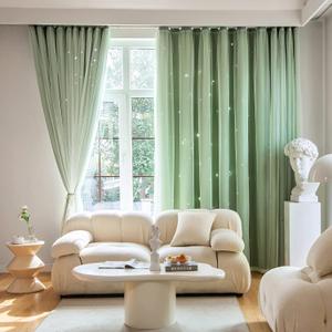 Stars Curtains Blackout Curtains for Bedroom Double Layer Curtains Kids Curtains Cute Curtains Kids Blackout Curtains, Curtains 72 Inches Long 1 Panel, Green Curtains, 52 X 72 Inches (52"W x 72"L (Pack of 1))