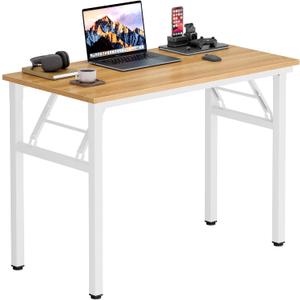 Need Office Computer Desk 35.8 Inch Sturdy Folding Laptop Table Teak | White Frame Writing Gaming Work Table/Foldable Home Office Desk/Sewing Table, No Assembly Required