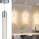 Modern LED Pendant Light, Chrome Bubble Hanging Ceiling Lighting Fixture, 3 Color 2700K/4500K/6500K, Small Kitchen Island Chandelier Over Table for Dining Room, Living Room, Entrance, Bar, Cafe (1 Pack)