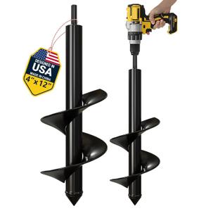 K-Brands Auger Drill Bit for Planting 4 x 12 Inch - Garden Spiral Hole Drill Planter for Bulb Planting, Bedding Plants, Umbrella Holes - 3/8 Inch Hex Drive Drill