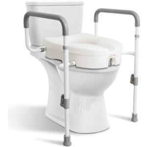 Raised Toilet Seat with Handles for Elderly - Toilet Seat Risers for Seniors with Adjustable Padded Arms - Elevated Toilet Safety Seat for Standard or Elongated Commode