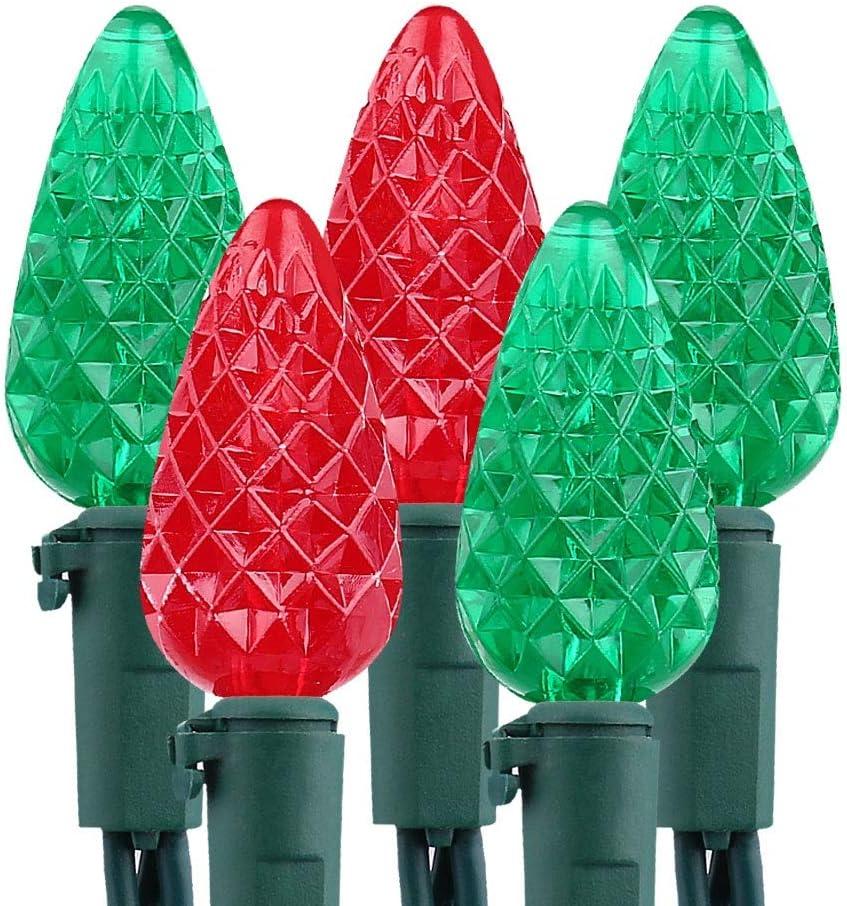 Brizled Red & Green C5 Christmas Lights, 33ft 100 LED Christmas Lights, Connectable 120V UL Certified Mini Xmas Light String Faceted Xmas Light for Christmas Tree Party Roof Indoor Outdoor Decor