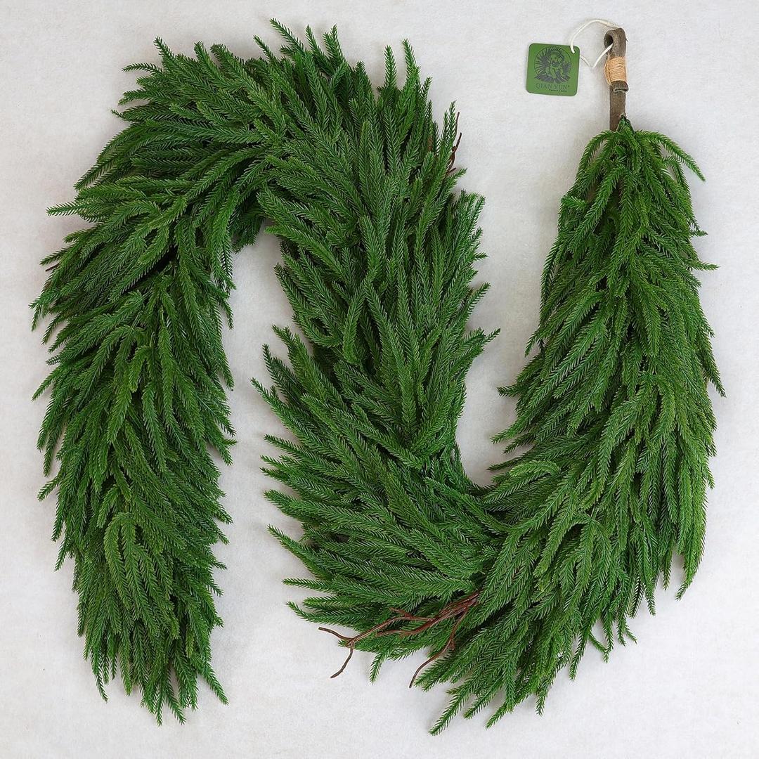Christmas Garlands Norfolk Pine 6FT Real Touch Mantle Garland, Artificial Greenery for Staircase, Front Door, Fireplace, and Holiday Indoor & Outdoor Decoration
