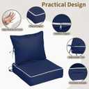 24x24 Outdoor Chair Cushions Set of 2, Waterproof Deep Seat Cushions for Patio Furniture with Removable Cover, Fade Resistant 4'' Outdoor Seat Cushion with Ties Handle for Sofa Couch,Navy White Piping