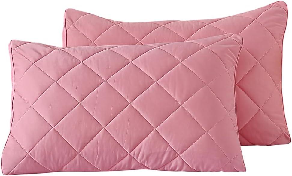 evoLive Elastane Cooling Diamind Quilted Standard, Full/Queen Sham 20"x26" Set of 2 with Envelope Closure (Pink, 20"x26" Standard)
