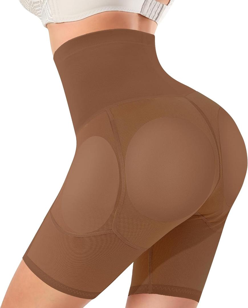 Irisnaya Women Shapewear Control Panties Body Shaper Butt Lifter Padded Hip Enhancer Seamless Underwear Hi- Waist Short, XX-Large, Brown