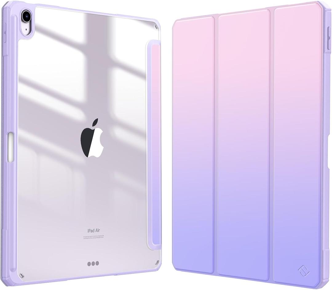 Fintie Hybrid Slim Case for iPad Air 13-inch (M3) 2025, (M2) 2024 - [Built-in Pencil Holder] Shockproof Cover with Clear Transparent Back Shell, Fantasy Ombre