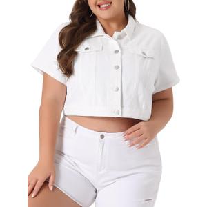Agnes Orinda Plus Size Denim Jacket for Women Short Sleeves Button Down Cropped Jean Jackets 2X