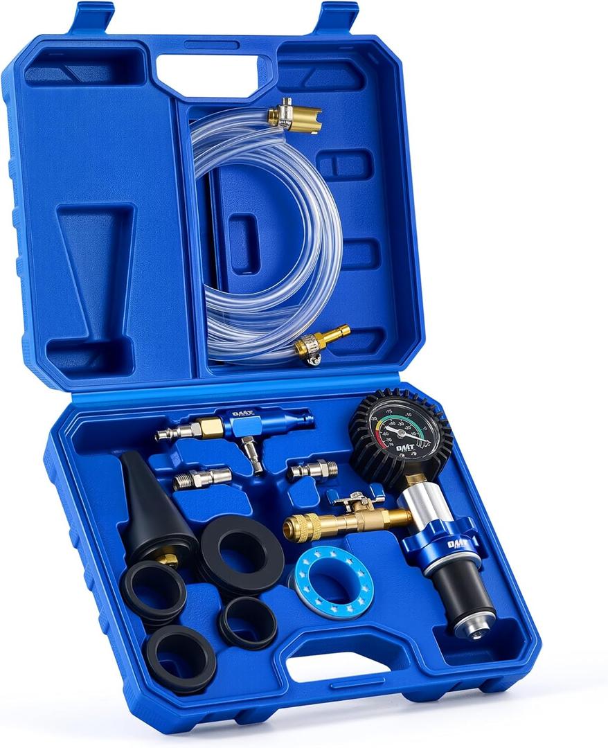 Orion Motor Tech Coolant Vacuum Refill Kit, 13pc Radiator Cooling System Tool Set with Conical Adapter 4 Round Adapters for Leak Detection Cooling Refill, Vacuum Coolant Fill Kit with Splashproof Hose (Blue)