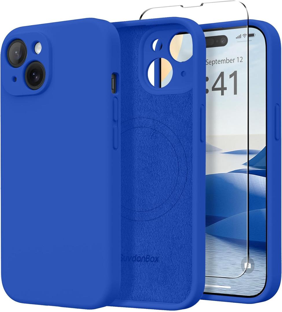 Magnetic for iPhone 15 Case, Compatible with MagSafe, [Screen Protector + Full Camera Protection], Silicone Shockproof Anti-Scratch Protective Phone Case for iPhone 15 6.1", Klein Blue